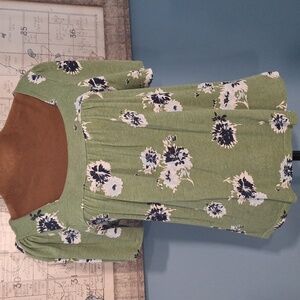 Lucky Brand Olive Floral Blouse